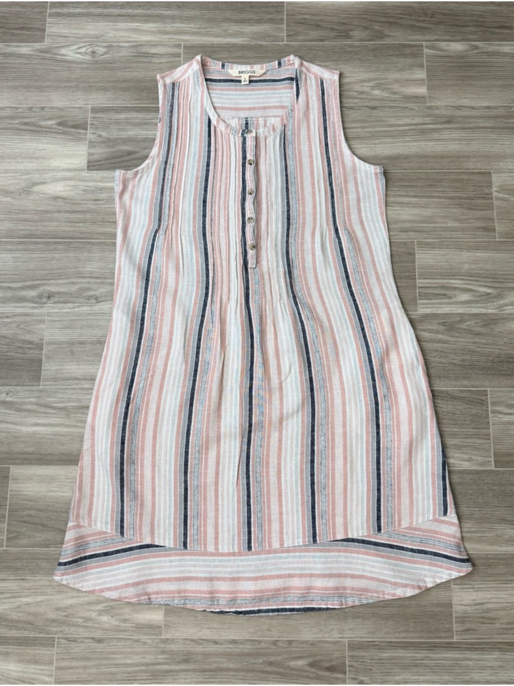 Briggs New York Sleeveless Striped Henley Linen Blend Dress